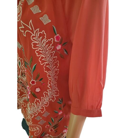 NEW Soft Surroundings Size MP Medium Petite Coral Embroidered Blouse - Picture 5 of 11
